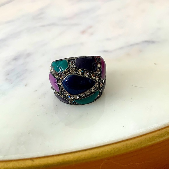 3/$25 ⭐️ Gunmetal Ring with Resin and Rhinestones Size 6 - Picture 1 of 3